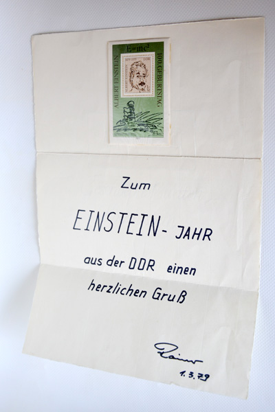 Подарок Николаю Николаевичу Яненко от коллеги из Германской Демократической Республики - юбилейная почтовая марка, выпущенная к 100-летию Альберта Эйнштейна